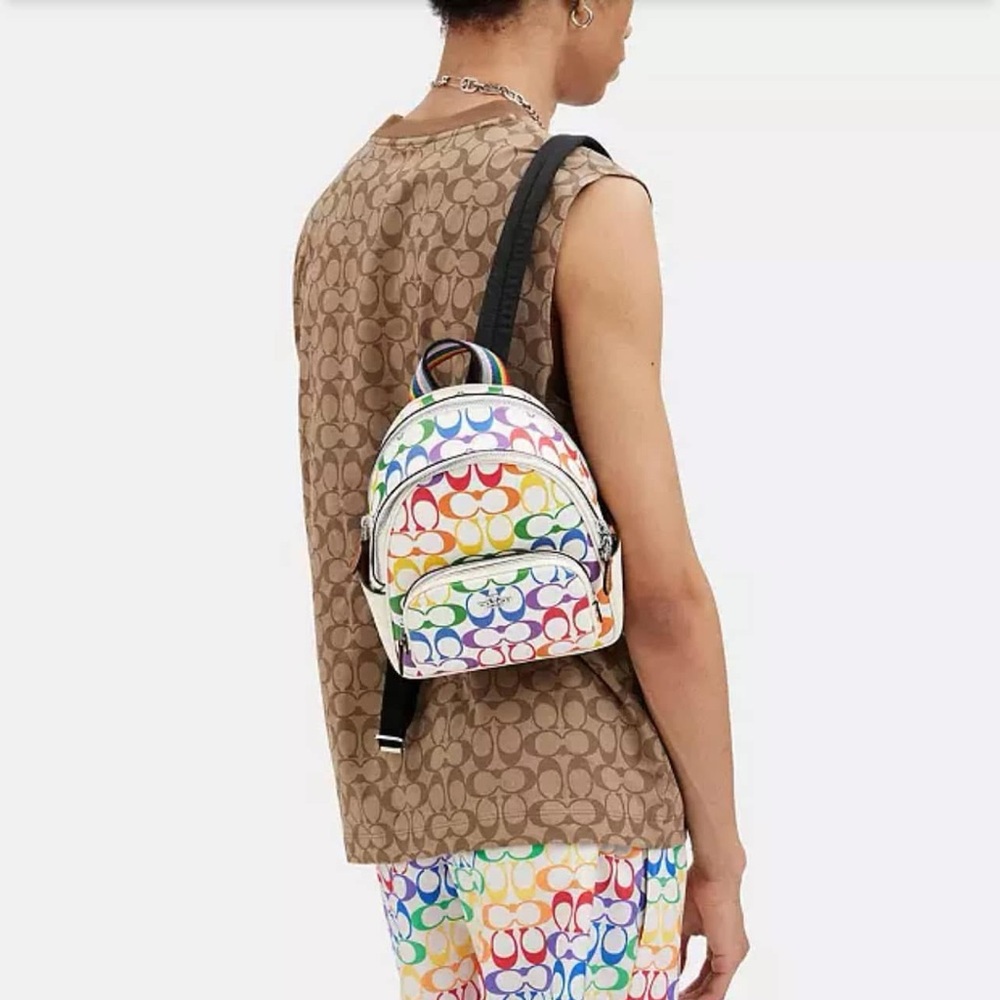 CK377- Coach Mini Court Backpack in Rainbow Signature Canvas - Picture 14 of 15